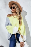 Winter Casual Color Contrast Yellow Loose Knitted Sweater
