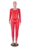 Fall Sexy Red U-neck Crop Tight Top and Slim Pants Set