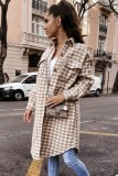 Winter Casual Beige Checked Long Sleeve Long Shirt Coat