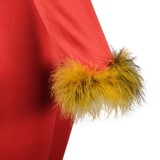 Winter Sexy Red Off Shoulder Fake Fur Long Sleeve Crop Top And Pant Two Piece Set