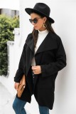 Winter Stylish Black Turndown Collar Pocket Loose Cardigan Coat