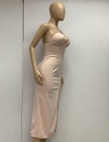 Summer Sexy Pink Straps Droppedwaist Slit Long Dress