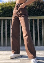 Fall Casual Browm High Waist Simple Loose Wide-Leg Jeans