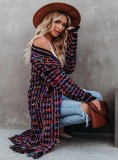Winter Trendy Multi Plaid Tassels Knit Long Cardigan