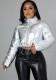 Winter Plus Size Silver Zip High Neck Crop Padded Jacekt