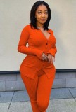 Winter Casual Orange Bib Knit Button Up Shirt and Match Pants Set