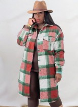 Winter Casual Red Plaid Oversize Long Shirt Coat