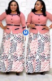 Fall Plus Size Mother of the Bride Pink Formal Long Dress with Belt
