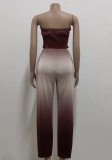 Summer Sexy Brown Tie Dyed Off Shoulder Top And Pant Two Piece Set