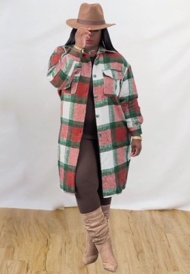Winter Casual Red Plaid Oversize Long Shirt Coat