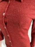 Winter Casual Wine Bib Knit Button Up Shirt and Match Pants Set