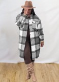 Winter Casual Gray Plaid Oversize Long Shirt Coat