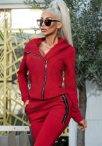 Winter Sports Red Zipper Hoodies and Sweatpants Two Piece Sweatsuits
