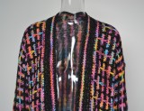 Winter Trendy Multi Plaid Tassels Knit Long Cardigan