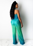 Summer Sexy Blue Tie Dyed Off Shoulder Top And Pant Two Piece Set