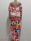 Summer Sexy Print Off Shoulder Top And Fishtail Skirt Two Piece Set
