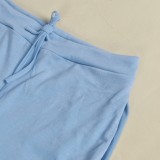 Fall Casual Blue Off Shoulder Crop Top and Sweatpants Set