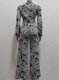 Winter Fashion Leaf Print Loose Long Sleeve Jumpsuit