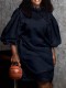 Fall Plus Size Black Hollow Out Ruffled O Neck Puff Sleeve Two Piece Dress Sets