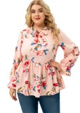 Fall Elegant Plus Size Print V-Neck With Belt Blouse