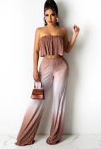 Summer Sexy Brown Tie Dyed Off Shoulder Top And Pant Two Piece Set