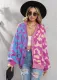 Winter Casual Purple Contrast V-neck Button Up Loose Sweater