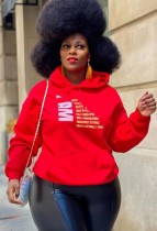 Fall Plus Size Red Printed Pullover Hoodies