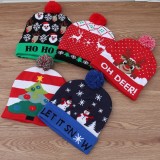 Winter Merry Christmas Blue Letter Jacquard Knitted Colorful light Sweater Hat