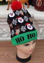 Winter Merry Christmas Green Letter Jacquard Knitted Colorful light Sweater Hat