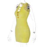 Summer Sexy Yellow Hollow Out Sleeveless Mini Dress
