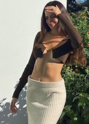 Fall Sexy Brown Ribbed Chain Long Sleeve Crop Top