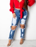 Fall Fashion Blue Casual Ripped Jeans