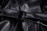 Winter Trendy Black Oversize Faux Leather Blazer