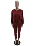 Winter Wine Sports Loose Pullover Shirt and Sweatpants Two Piece Sweatsuits