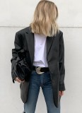 Winter Trendy Black Oversize Faux Leather Blazer