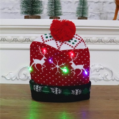 Winter Merry Christmas Red Jacquard Knitted Colorful light Sweater Hat