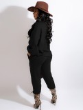 Winter Black Sports Loose Pullover Shirt and Sweatpants Two Piece Sweatsuits