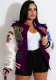 Winter Trendy Printed Purple Oversized Baseball Jacket