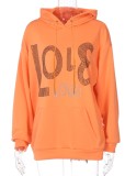 Fall Casual Orange Beaded Oversized Pullover Hoodies