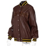 Fall Stylish Brown Embroider Oversized Baseball Jacket