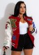 Winter Trendy Printed Red Oversized Baseball Jacket