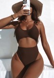 Summer Sexy Brwon Sling Cutout One Piece Swimsuit