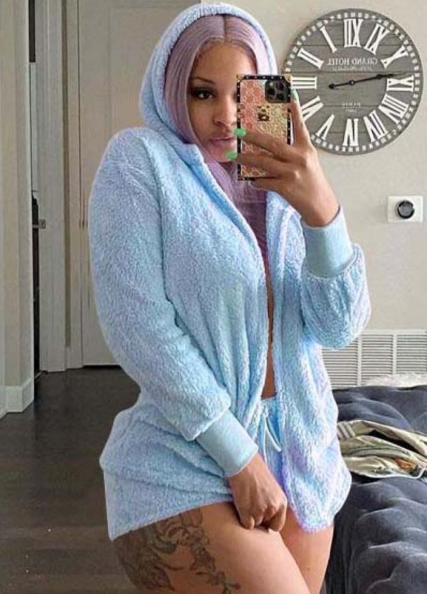 Winter Blue Fleece Hooded Top and Shorts 2 Piece Lounge Set