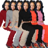 Winter Sports Red Hooded Crop Top and Pants 2 Piece Sweatsuit
