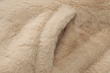 Winter Khaki Zipped Up Long Sleeve Fleece Hooded Coat