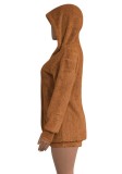 Winter Brown Fleece Hooded Top and Shorts 2 Piece Lounge Set