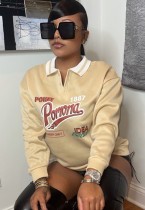 Autumn Print Khaki Regular Long Sleeve T Shirt