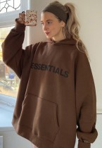 Winter Brown Letter Print Oversized Hooded Sweatshirt