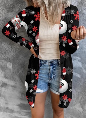 Santa Snowman Print Long Sleeve Christmas Cardigans