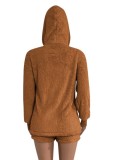 Winter Brown Fleece Hooded Top and Shorts 2 Piece Lounge Set